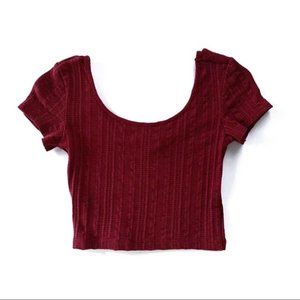 Forever 21 Wine Ribbed Short Sleeve Super Crop Top